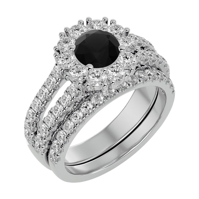 2 1/2 Carat Black Diamond Bridal Set In 14 Karat White Gold