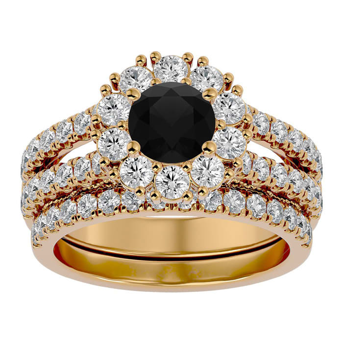 2 1/2 Carat Black Diamond Bridal Set In 14 Karat Yellow Gold
