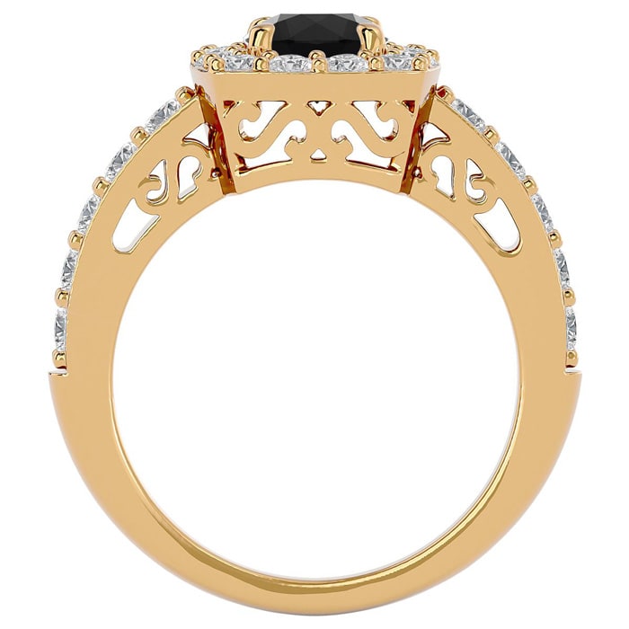 2 1/2 Carat Black Diamond Halo Engagement Ring In 14 Karat Yellow Gold