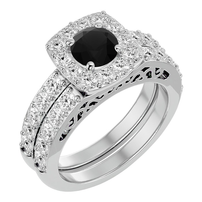 3 Carat Black Diamond Bridal Set In 14 Karat White Gold
