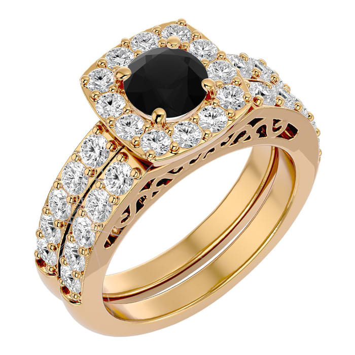 3 Carat Black Diamond Bridal Set In 14 Karat Yellow Gold