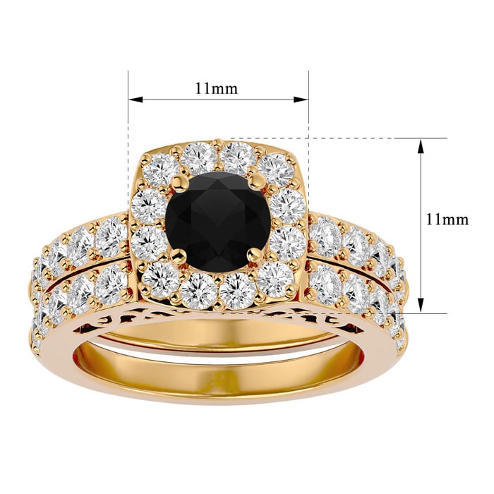 3 Carat Black Diamond Bridal Set In 14 Karat Yellow Gold
