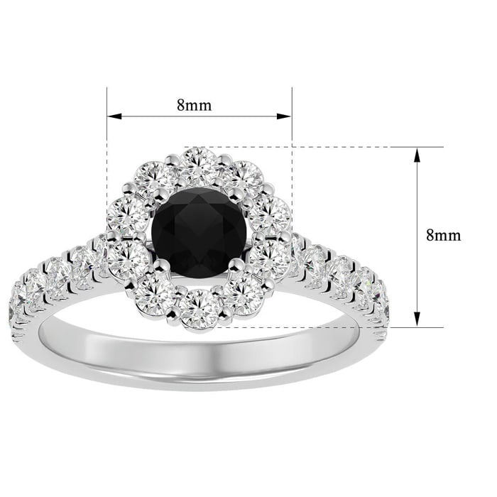1 1/2 Carat Halo Black Diamond Engagement Ring In 14 Karat White Gold