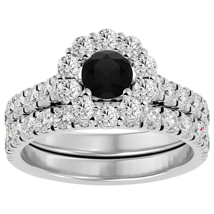 2 Carat Halo Black Diamond Bridal Set In 14 Karat White Gold