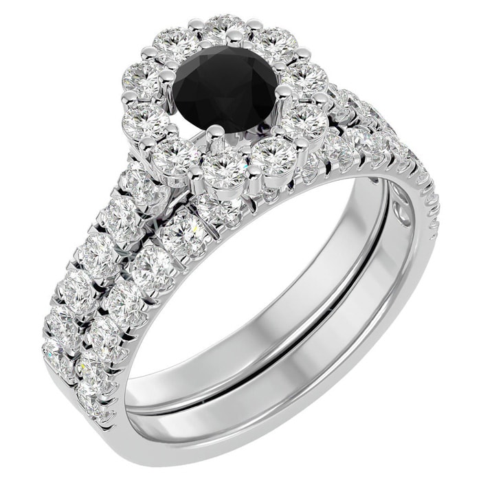 2 Carat Halo Black Diamond Bridal Set In 14 Karat White Gold