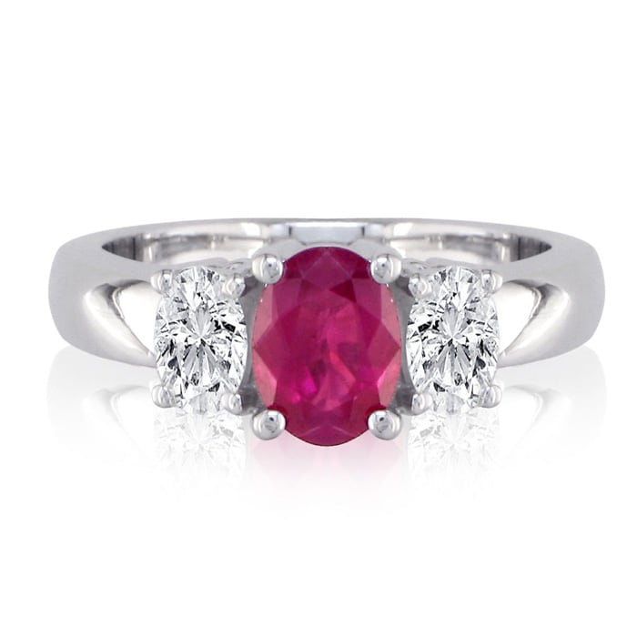 1/2ct Fine Quality Ruby and Oval Diamond Ring in 14k White Gold