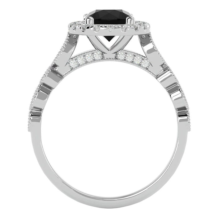 1 1/3 Carat Halo Black Diamond Engagement Ring In 14 Karat White Gold