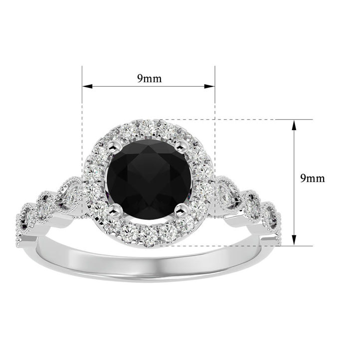 1 1/3 Carat Halo Black Diamond Engagement Ring In 14 Karat White Gold