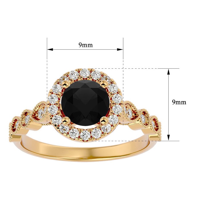 1 1/3 Carat Halo Black Diamond Engagement Ring In 14 Karat Yellow Gold