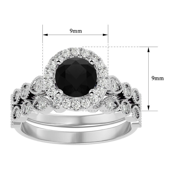 1 1/2 Carat Halo Black Diamond Bridal Set In 14 Karat White Gold
