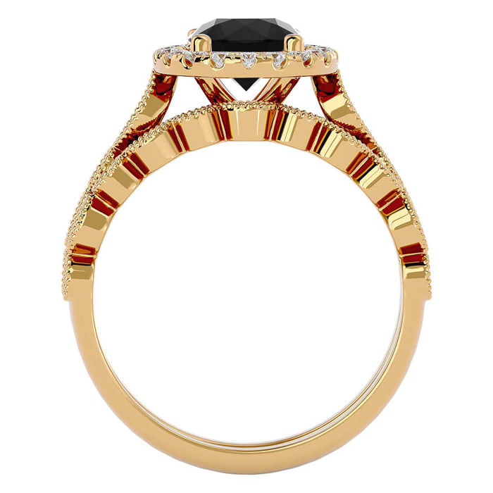 1 1/2 Carat Halo Black Diamond Bridal Set In 14 Karat Yellow Gold