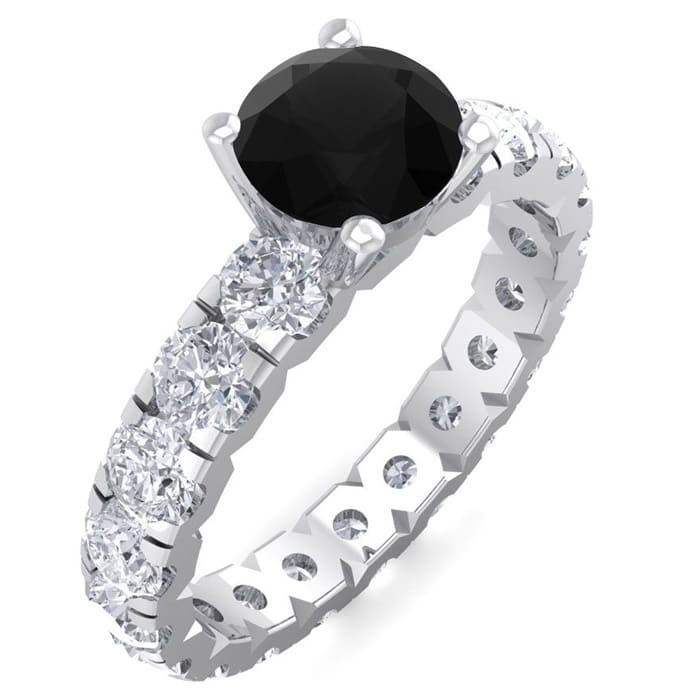 3 Carat Round Shape Black Diamond Eternity Engagement Ring In 14 Karat White Gold
