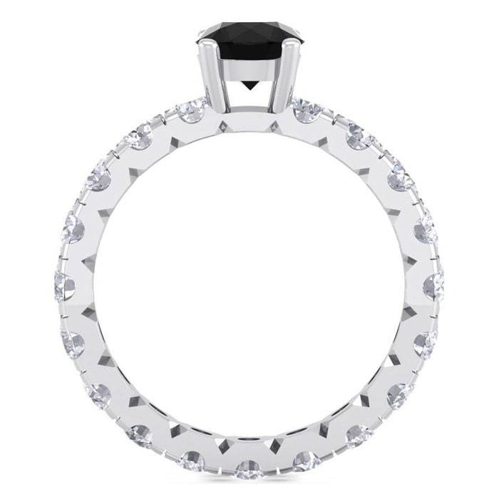 3 Carat Round Shape Black Diamond Eternity Engagement Ring In 14 Karat White Gold