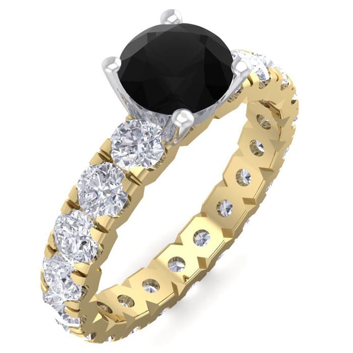 3 Carat Round Shape Black Diamond Eternity Engagement Ring In 14 Karat Yellow Gold