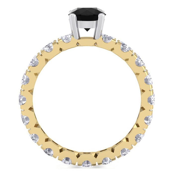 3 Carat Round Shape Black Diamond Eternity Engagement Ring In 14 Karat Yellow Gold