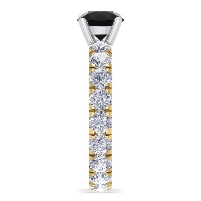 3 Carat Round Shape Black Diamond Eternity Engagement Ring In 14 Karat Yellow Gold