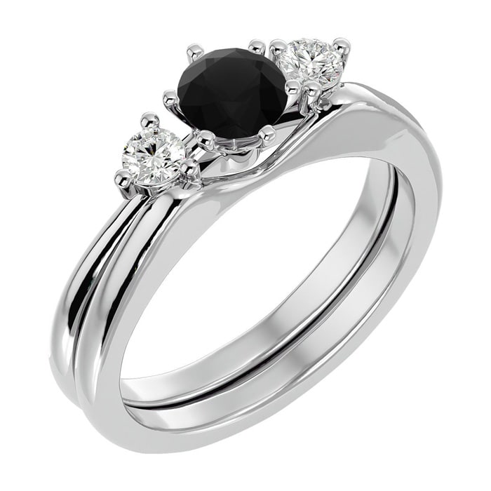 1/2 Carat Black Diamond Solitaire Ring With 1/5 Carat Enhancer In 14 Karat White Gold