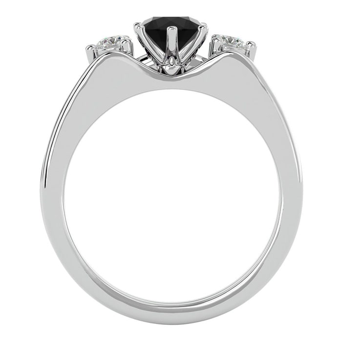 1/2 Carat Black Diamond Solitaire Ring With 1/5 Carat Enhancer In 14 Karat White Gold