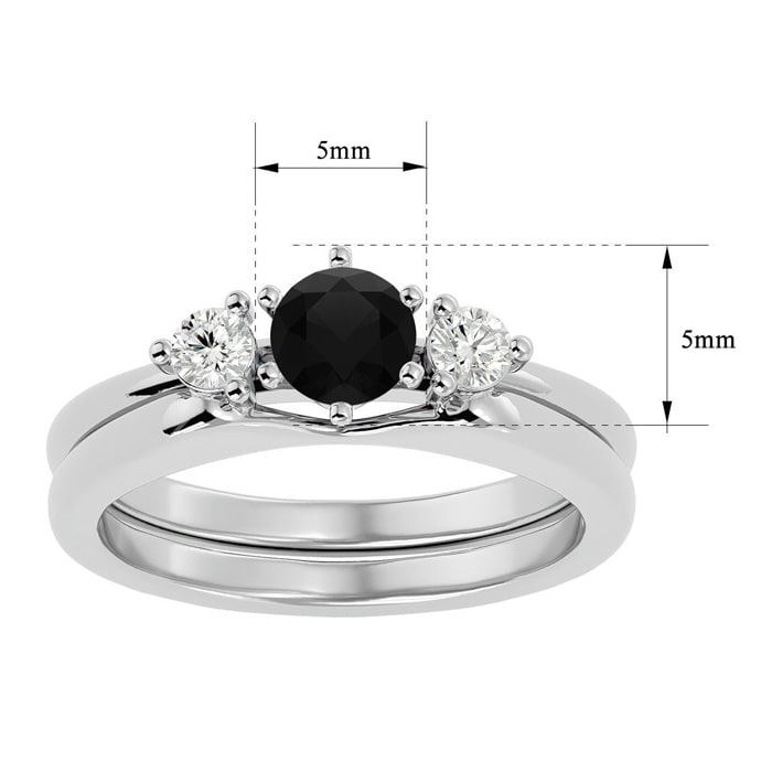 1/2 Carat Black Diamond Solitaire Ring With 1/5 Carat Enhancer In 14 Karat White Gold
