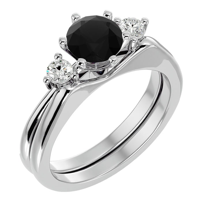 1 Carat Black Diamond Solitaire Ring With 1/5 Carat Enhancer In 14 Karat White Gold
