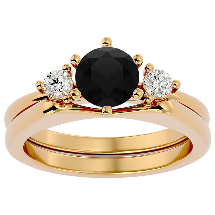 1 Carat Black Diamond Solitaire Ring With 1/5 Carat Enhancer In 14 Karat Yellow Gold