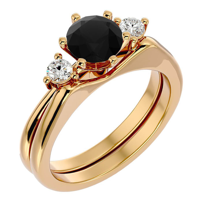 1 Carat Black Diamond Solitaire Ring With 1/5 Carat Enhancer In 14 Karat Yellow Gold