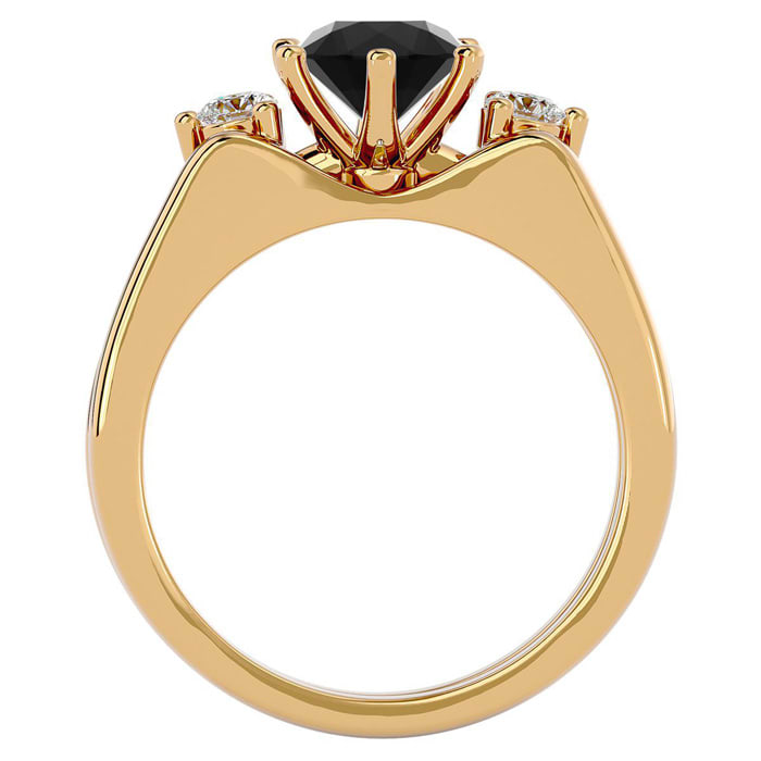 1 Carat Black Diamond Solitaire Ring With 1/5 Carat Enhancer In 14 Karat Yellow Gold