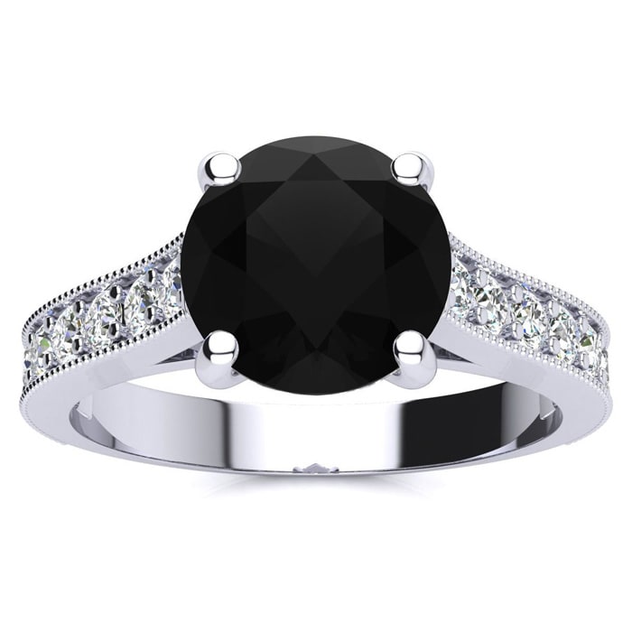 2 1/2 Carat Round Shape Black Diamond Engagement Ring In 14 Karat White Gold
