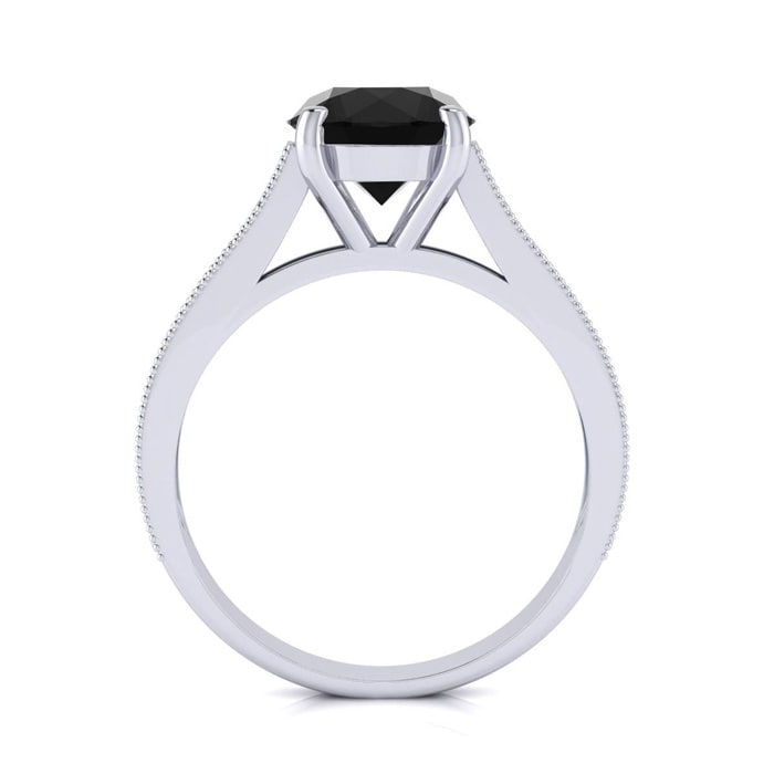 2 1/2 Carat Round Shape Black Diamond Engagement Ring In 14 Karat White Gold