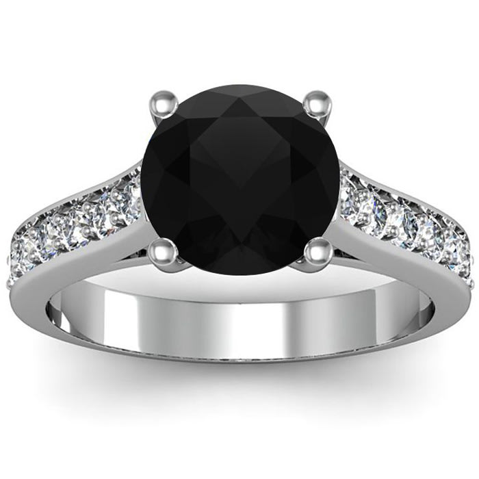2 1/2 Carat Round Shape Black Diamond Engagement Ring In 14 Karat White Gold