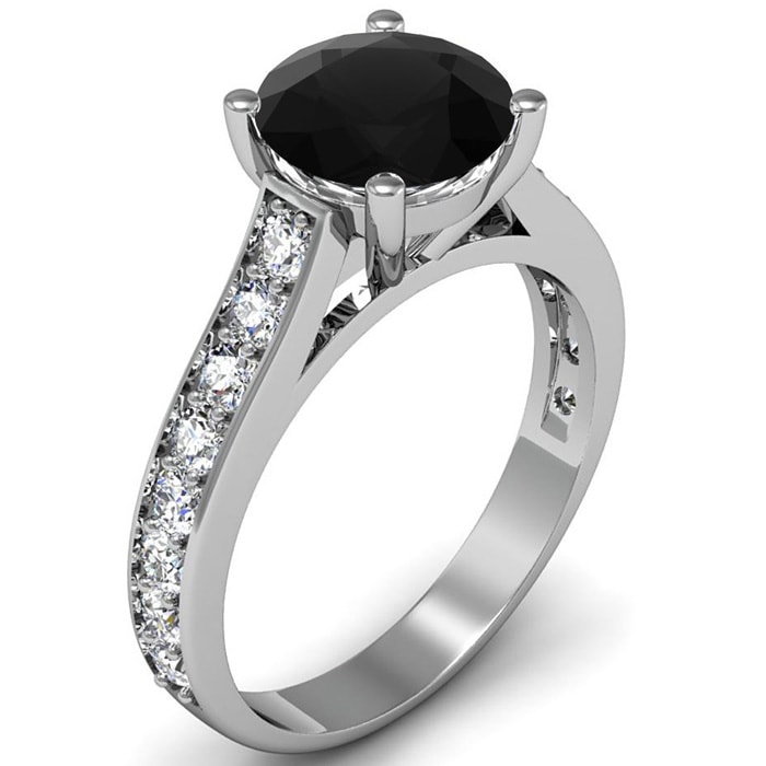 2 1/2 Carat Round Shape Black Diamond Engagement Ring In 14 Karat White Gold
