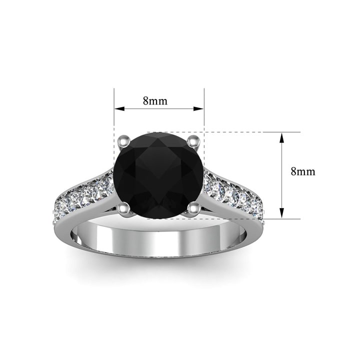 2 1/2 Carat Round Shape Black Diamond Engagement Ring In 14 Karat White Gold