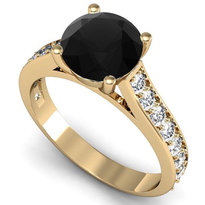 2 1/2 Carat Round Shape Black Diamond Engagement Ring In 14 Karat Yellow Gold