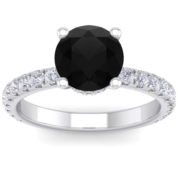 2 1/2 Carat Round Shape Hidden Halo Black Diamond Engagement Ring In 14 Karat White Gold