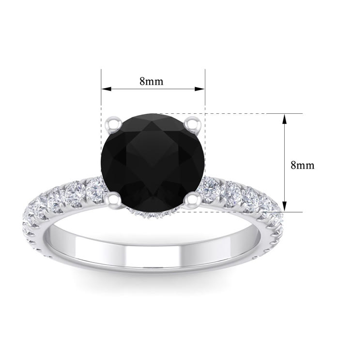 2 1/2 Carat Round Shape Hidden Halo Black Diamond Engagement Ring In 14 Karat White Gold