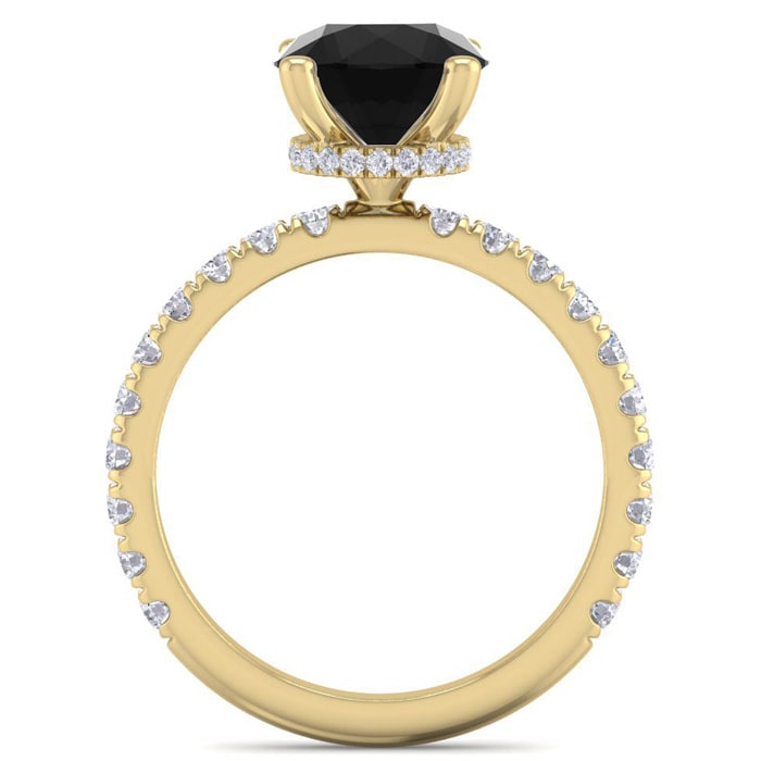 2 1/2 Carat Round Shape Hidden Halo Black Diamond Engagement Ring In 14 Karat Yellow Gold