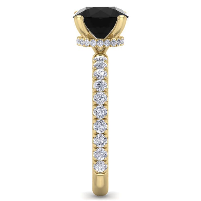 2 1/2 Carat Round Shape Hidden Halo Black Diamond Engagement Ring In 14 Karat Yellow Gold
