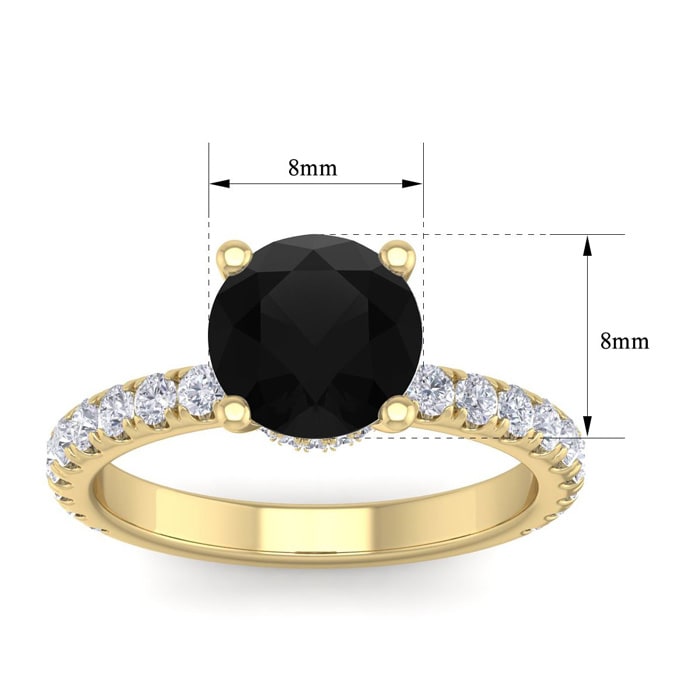 2 1/2 Carat Round Shape Hidden Halo Black Diamond Engagement Ring In 14 Karat Yellow Gold