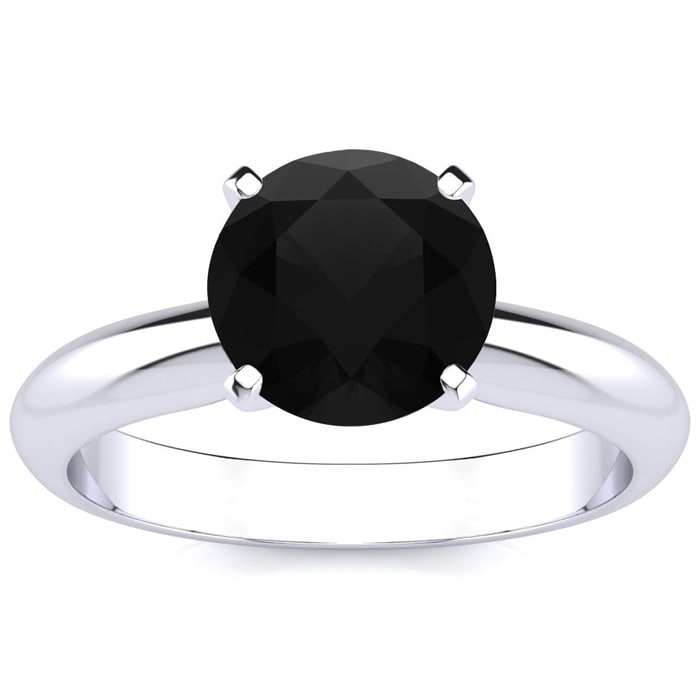 2 Carat Black Diamond Solitaire Engagement Ring In 14 Karat White Gold. Fiery Amazing Black Diamond In A Heavy Gold Mounting!