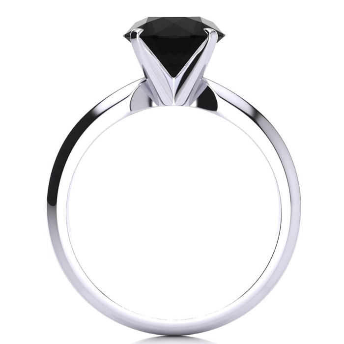 2 Carat Black Diamond Solitaire Engagement Ring In 14 Karat White Gold. Fiery Amazing Black Diamond In A Heavy Gold Mounting!