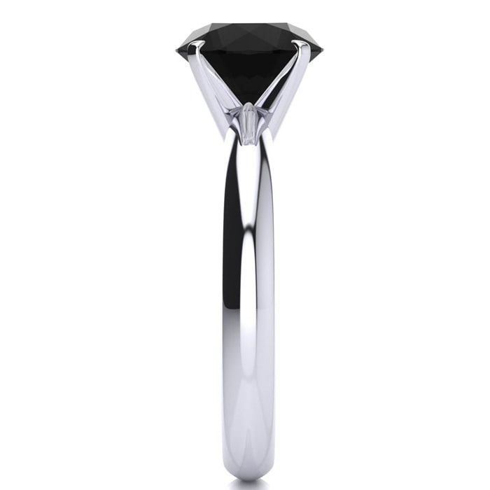 2 Carat Black Diamond Solitaire Engagement Ring In 14 Karat White Gold. Fiery Amazing Black Diamond In A Heavy Gold Mounting!