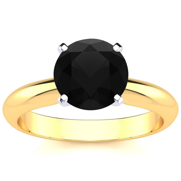 2 Carat Black Diamond Solitaire Engagement Ring In 14 Karat Yellow Gold