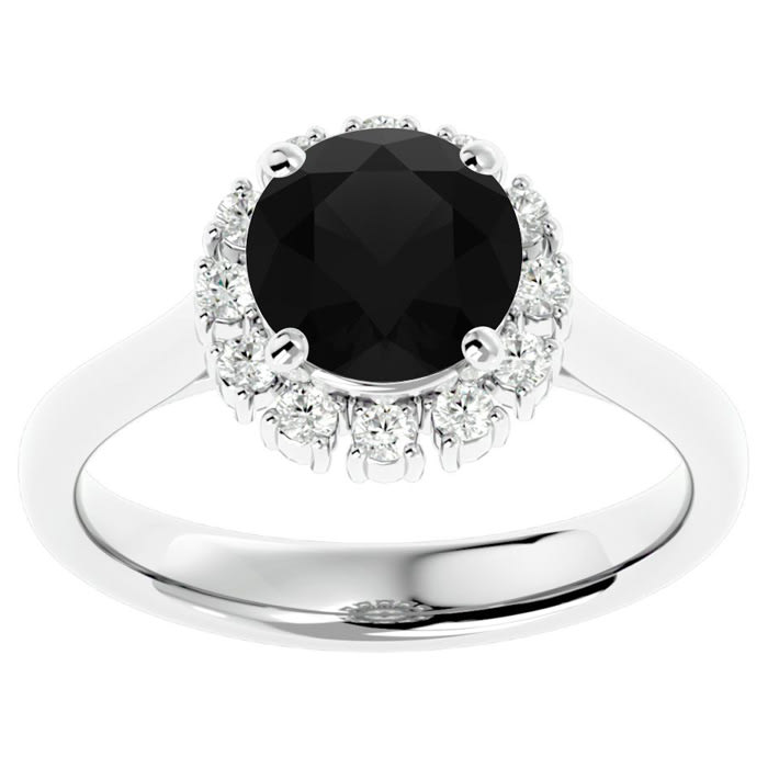 2 1/3 Carat Halo Black Diamond Engagement Ring In 14 Karat White Gold