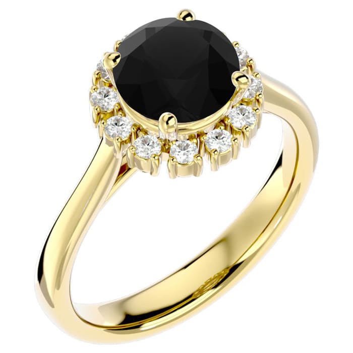 2 1/3 Carat Halo Black Diamond Engagement Ring In 14 Karat Yellow Gold