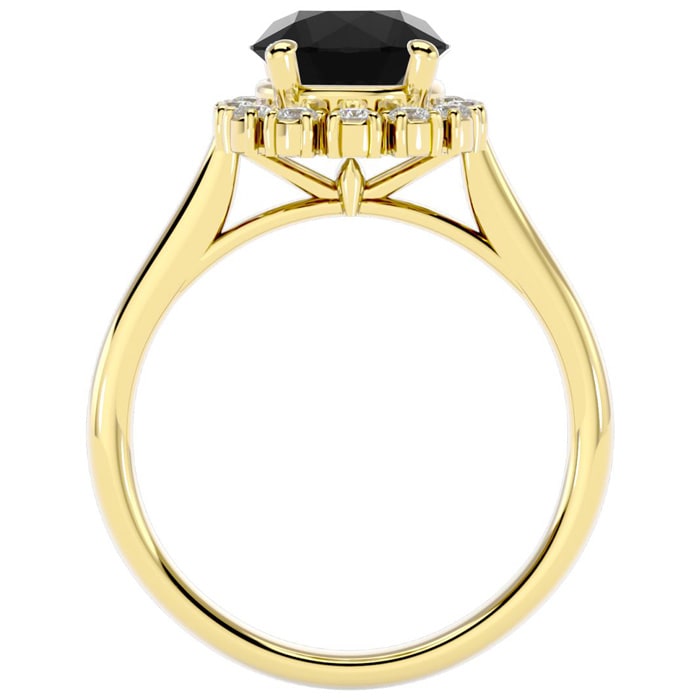 2 1/3 Carat Halo Black Diamond Engagement Ring In 14 Karat Yellow Gold