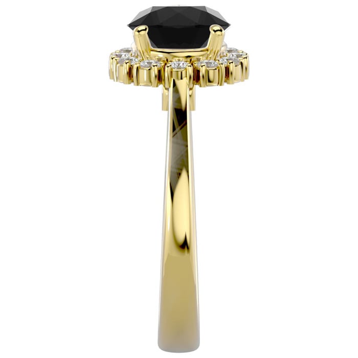 2 1/3 Carat Halo Black Diamond Engagement Ring In 14 Karat Yellow Gold