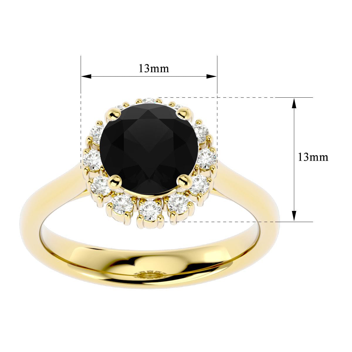 2 1/3 Carat Halo Black Diamond Engagement Ring In 14 Karat Yellow Gold
