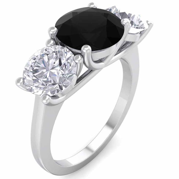4 Carat Black Diamond Three Stone Ring In 14 Karat White Gold. Huge Amazing Ring!