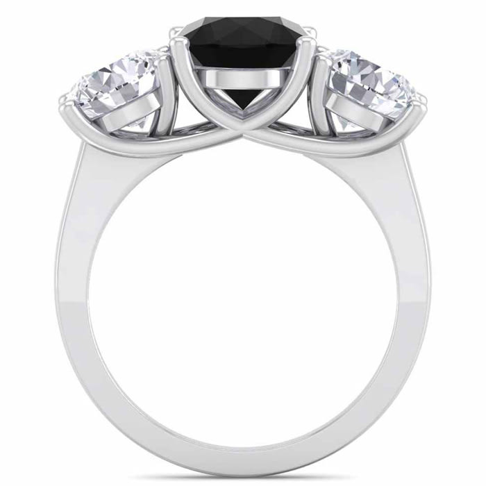 4 Carat Black Diamond Three Stone Ring In 14 Karat White Gold. Huge Amazing Ring!