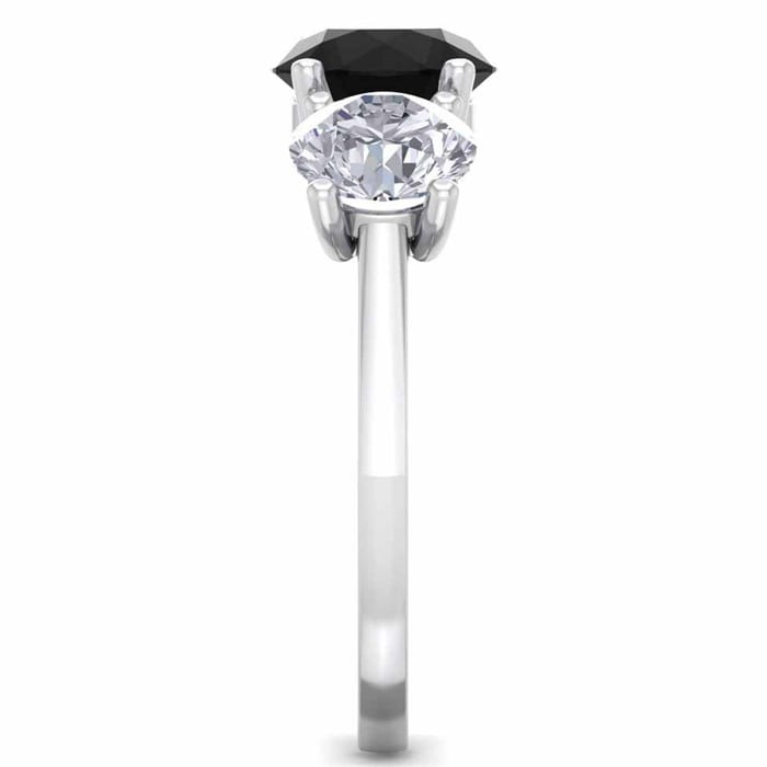 4 Carat Black Diamond Three Stone Ring In 14 Karat White Gold. Huge Amazing Ring!